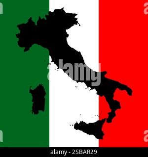 Mappa dell'Italia isolata sullo sfondo della bandiera italiana. Progettazione vettoriale. Illustrazione Vettoriale