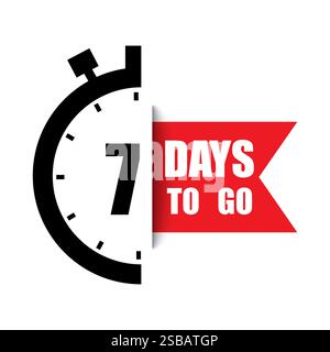 Illustrazione dell'orologio con conto alla rovescia. Numero sette enfasi. messaggio 7 giorni prima. Vettore banner rosso. Illustrazione Vettoriale