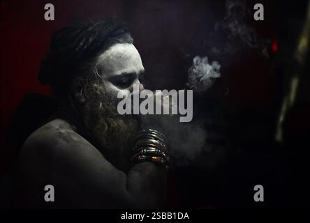 Prayagraj, Uttar Pradesh, India. 28 gennaio 2025. Devoti da tutto il paese e oltre hanno iniziato ad arrivare a Prayagraj per prendere parte al bagno sacro al Maha Kumbh. Che si svolge sulle sponde sacre del Sangam dopo 144 anni, questo Maha Kumbh ha un immenso significato spirituale. Durante tutto il festival, alcune date del bagno sono considerate particolarmente sacre. Mentre il primo Amrit Snan del Maha Kumbh è già stato osservato, il secondo Amrit Snan si svolgerà il 29 gennaio, in occasione di Mauni Amavasya. scrivere il titolo in base a queste informazioni ( Foto Stock