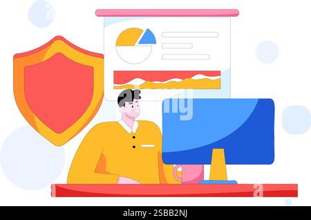 Illustrazione disegnata a mano del concetto di vettore piatto dei caratteri di sicurezza della rete aziendale Illustrazione Vettoriale