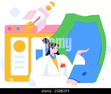 Illustrazione disegnata a mano del concetto di vettore piatto dei caratteri di sicurezza della rete aziendale Illustrazione Vettoriale