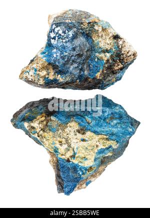 set di vari campioni di minerali di aerinite grezzi isolati su sfondo bianco Foto Stock