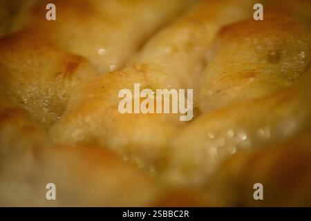 Focaccia tradizionale, primo piano, l'antica ricetta ligure. Foto Stock