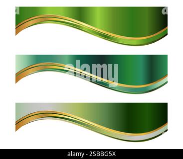Set di template divisori intestazione carta intestata verde e oro Illustrazione Vettoriale
