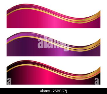 Modello divisore carta intestata aziendale 3D oro rosa, set di piè di pagina separatore con onde Illustrazione Vettoriale