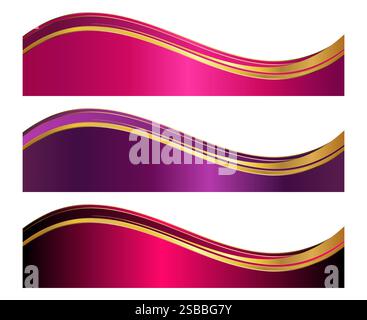 Modello divisore carta intestata aziendale 3D oro rosa, set di piè di pagina separatore con onde Illustrazione Vettoriale