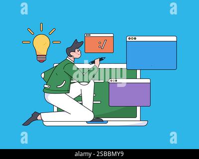 Programmazione apprendimento sviluppo concetto di vettore a caratteri piatti operazione disegnata a mano Illustrazione Vettoriale