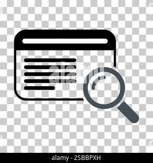 Icona dei risultati di ricerca, segno del rapporto dei dati di ricerca, simbolo dell'analisi di controllo illustrazione del vettore . Illustrazione Vettoriale