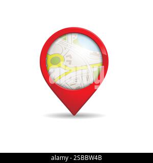 Immagine vettoriale dei marcatori del puntatore gps della mappa della posizione realistica per la destinazione. Stile 3D. Illustrazione Vettoriale