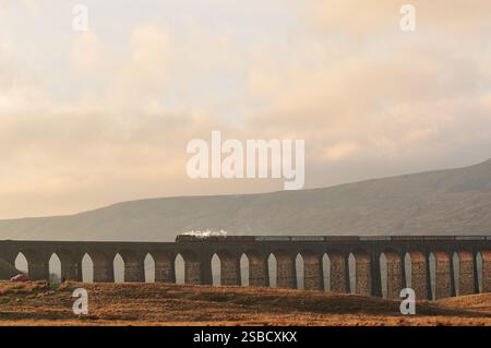 Treno a vapore Ribblehead Viaduct Foto Stock