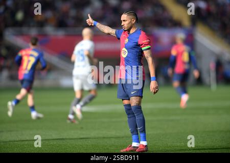 Barcellona, ESP. 2 febbraio 2025. FC BARCELONA VS DEPORTIVO ALAVES. 2 febbraio 2025 Raphina (11) del FC Barcelona durante la partita tra FC Barcelona e Deportivo Alaves corrispondente alla ventidue giorni di la Liga EA Sports allo Stadio Olimpico Lluis Companys di Montjuic a Barcellona, Spagna. Crediti: Rosdemora/Alamy Live News Foto Stock