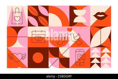 Banner geometrico Line buon San Valentino Illustrazione Vettoriale
