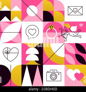 Linea geometrica di San Valentino con motivo senza cuciture Illustrazione Vettoriale