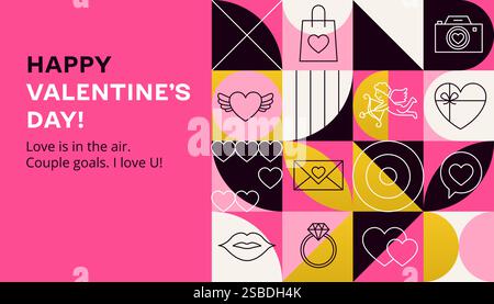 Linea di banner geometrica per il giorno di San Valentino Illustrazione Vettoriale