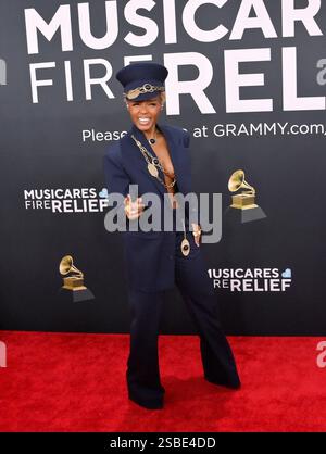 Los Angeles, CA. 2 febbraio 2025. Janelle Monáe arriva per il 67° Grammy Award annuale alla Crypto.com Arena di Los Angeles il 2 febbraio 2025. La cerimonia di premiazione onorerà le migliori registrazioni, composizioni e artisti dal 16 settembre 2023 al 30 agosto. 2024, come scelto dai membri della Recording Academy. Foto di Jim Ruymen/UPI credito: UPI/Alamy Live News Foto Stock