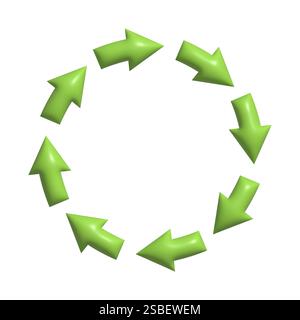Frecce 3d verdi che si alternano nell'icona circolare Illustrazione Vettoriale
