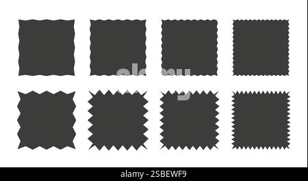 Set di adesivi o francobolli frastagliati con bordi ondulati Illustrazione Vettoriale