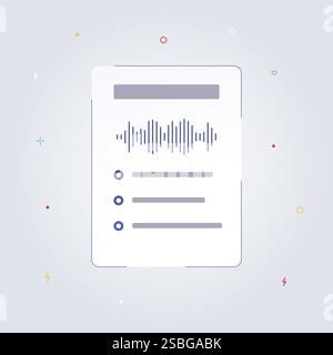 Illustrazione vettoriale che mostra la schermata di un'app musicale mobile e una traccia audio attualmente in riproduzione. Rappresenta il concetto di utente moderno inter Illustrazione Vettoriale