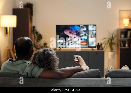 Guardare la televisione insieme nell'accogliente soggiorno Foto Stock
