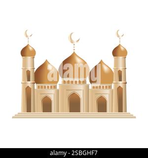 Moschea realistica isolata su sfondo bianco. L'architettura islamica fa riferimento a moschee minareti cupole Illustrazione Vettoriale