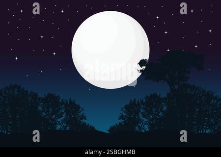 luna piena e cielo stellato di notte Illustrazione Vettoriale