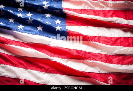 Primo piano bandiera americana, tiro in studio. Foto Stock