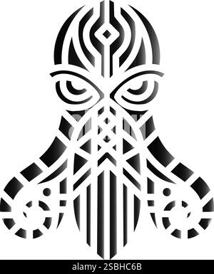 Illustrazione astratta di polpo bianco e nero con motivi geometrici tribali, perfetta per disegni di tatuaggi, loghi o progetti artistici. Illustrazione Vettoriale