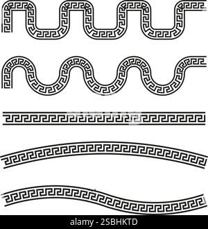 Cornice ornamentale in cordoncino. Bordo greco curvo. Ripetizione lineare classica. Forma decorativa vettoriale. Illustrazione Vettoriale