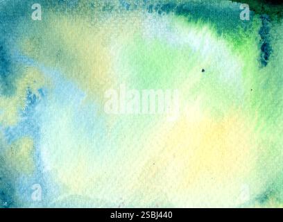. Lavaggio ad acquerello verde e giallo freddo, con sfumatura sottile e texture delicata, ideale per i nuovi progetti di sfondo Foto Stock