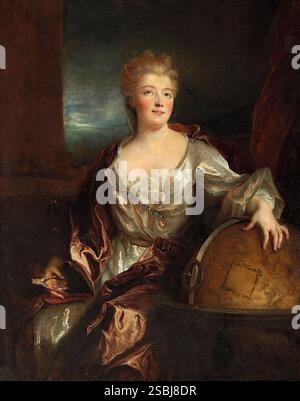 Dipinto di Gabrielle Emilie de Breteuil, Marchesa du Chatelet, di Nicolas de Largilliere (1656-1746). Emilie du Chatelet (1706-1749) è stata una filosofa e matematica francese nota per la sua traduzione e il commento al libro di Isaac Newton sulle leggi della fisica del 1687, Philosophiae Naturalis Principia Mathematica. Il suo commento include un contributo alla meccanica newtoniana. Foto Stock