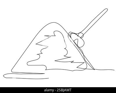 Un mucchio di terra e una pala in una linea. Illustrazione Vettoriale