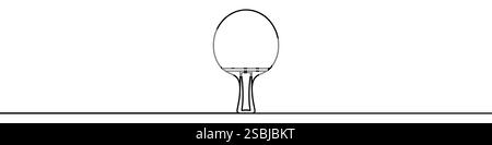 Una linea continua raffigurante una racchetta da tennis, isolata su sfondo bianco. Arte di linea di una racchetta da tennis Illustrazione Vettoriale