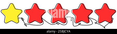 Stelle di valutazione scadenti su una riga su un isolato bianco. Illustrazione Vettoriale