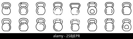 Icona di Kettlebell. Set di icone lineari nere di kettlebell per allenarsi. Illustrazione vettoriale Illustrazione Vettoriale