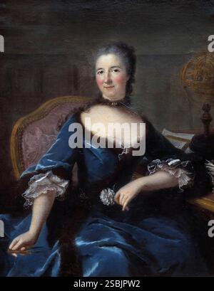 Dipinto di Gabrielle Emilie de Breteuil, Marchesa du Chatelet, di Marianne Loir (1712-1781). Emilie du Chatelet (1706-1749) è stata una filosofa e matematica francese nota per la sua traduzione e il commento al libro di Isaac Newton sulle leggi della fisica del 1687, Philosophiae Naturalis Principia Mathematica. Il suo commento include un contributo alla meccanica newtoniana. Foto Stock