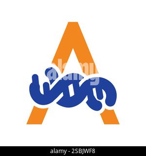Lettera iniziale un modello di disegno del logo dell'icona del DNA genetico Illustrazione Vettoriale