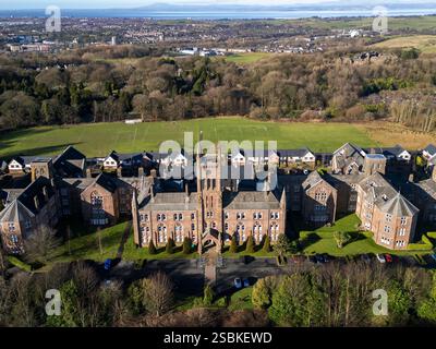 Vista aerea degli edifici dell'ex ospedale Lancaster Moor di Lancaster, Lancashire, Regno Unito Foto Stock