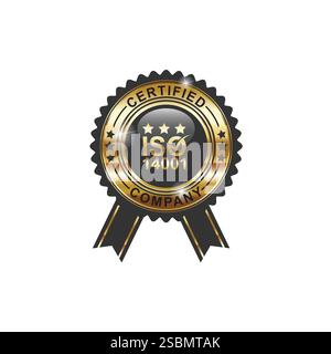 Etichetta dorata certificata ISO 14001, illustrazione vettoriale. Immagine vettoriale con etichetta dorata certificata ISO 14001 Illustrazione Vettoriale