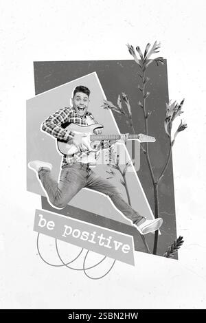 Foto creativa collage 3d grafica poster immagine di allegro felice pazzo buon umore essere positivo isolato su sfondo di pittura Foto Stock