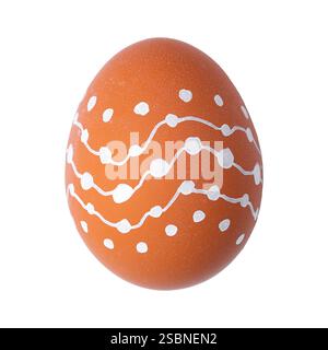 Un uovo di Pasqua è di colore marrone naturale con un motivo bianco minimalista isolato su sfondo bianco. Foto Stock