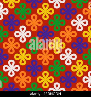 Set di motivi lineari senza cuciture con forme colorate di trifoglio su sfondo natalizio. Buon Natale, design ispirati alla moda natalizia e al testo Illustrazione Vettoriale