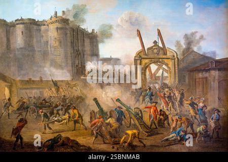 Francia, Parigi, quartiere di Marais, Museo Carnavalet, dipinto (dettaglio) dell'assalto della Bastiglia il 14 luglio 1789 dipinto da Jean-Baptiste Lallemand intorno al 1789 Foto Stock