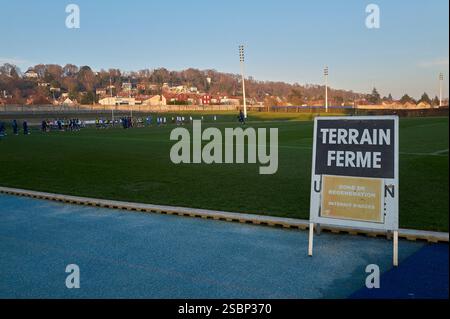 Marcoussis, Francia. 3 febbraio 2025. Dopo la sua vittoria contro il Galles allo Stade de France, il XV di Francia riprende l'allenamento al CNR (National Rugby Center) di Marcoussis per la prossima partita contro il XV della Rosa in Inghilterra sabato 8 febbraio. Marcoussis, Francia, il 3 febbraio 2025. Foto di Jean Pierre Nguyen Van hai Barbier/ABACAPRESS. COM credito: Abaca Press/Alamy Live News Foto Stock