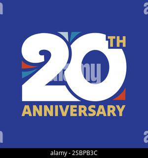 logo per il 20° anniversario con carattere moderno ed elementi da festa. banner, poster, design modello per anniversario di matrimonio 20 anni. Compleanno, giubileo Illustrazione Vettoriale