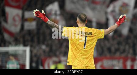 Portiere Gianuigi Donnarumma FC Paris Saint-Germain PSG (01) gesto da dietro Champions League, MHPArena, MHP Arena Stuttgart, Baden-Wuer Foto Stock
