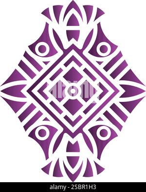 Emblema tribale astratto con forme geometriche e fantasie viola complesse. Design simmetrico, ideale per il branding, l'arredamento o la grafica. Geometrico viola Illustrazione Vettoriale