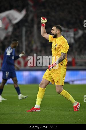 Celebrazione della porta portiere Gianuigi Donnarumma FC Paris Saint-Germain PSG (01) Gesture Gesture Champions League, MHPArena, MHP Arena Stuttgart, Baden Foto Stock