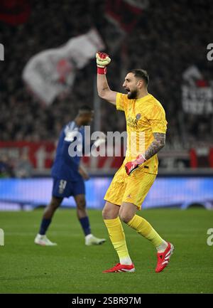 Celebrazione della porta portiere Gianuigi Donnarumma FC Paris Saint-Germain PSG (01) Gesture Gesture Champions League, MHPArena, MHP Arena Stuttgart, Baden Foto Stock