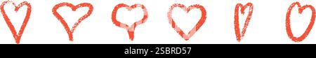 Collezione Crayon Heart di colore rosso corallo Illustrazione Vettoriale