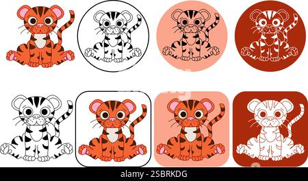 Illustrazione dell'icona del vettore carino Tiger seduto. Icona natura animale Concept vettore Premium isolato. Stile a fumetti Illustrazione Vettoriale